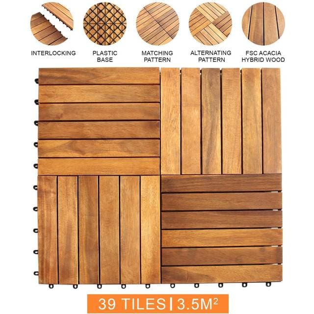 MonsterShop Wooden Decking Tiles Brown