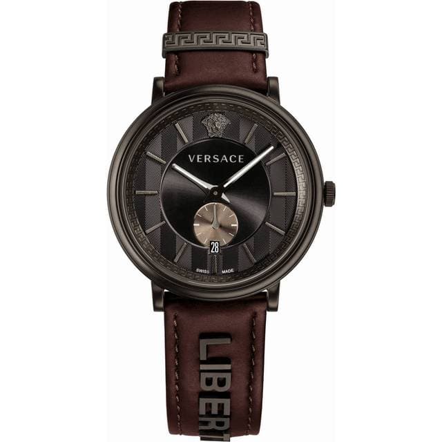 Versace V-Circle Leather Watch Brown