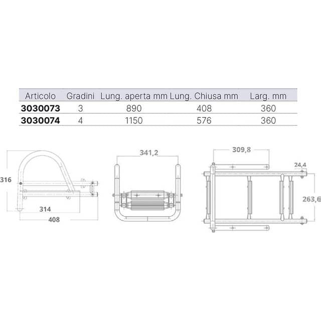 OEM Oem Marine 4 Steps Folding Ladder Clear