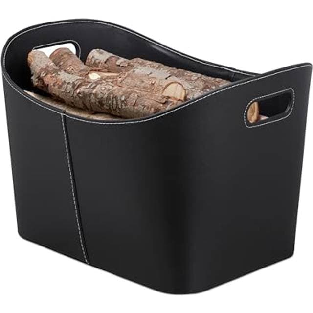 Relaxdays Schwarz Kaminholzkorb Kunstleder XL