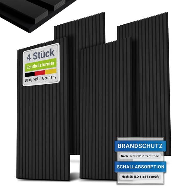 Juskys Wandpaneele 4er Set Akustik Schwarz
