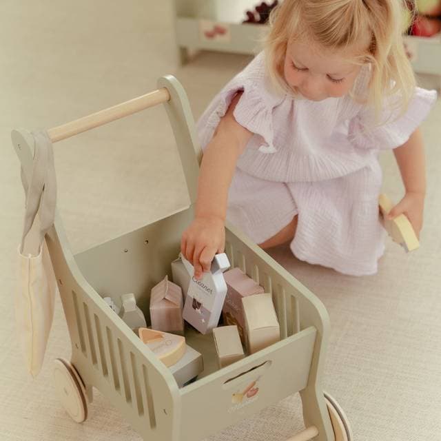 Little Dutch Indkøbsvogn Træ 14 Dele Grøn