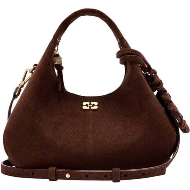 Ganni Recycled Suede Mini Hobo Bag - Brown