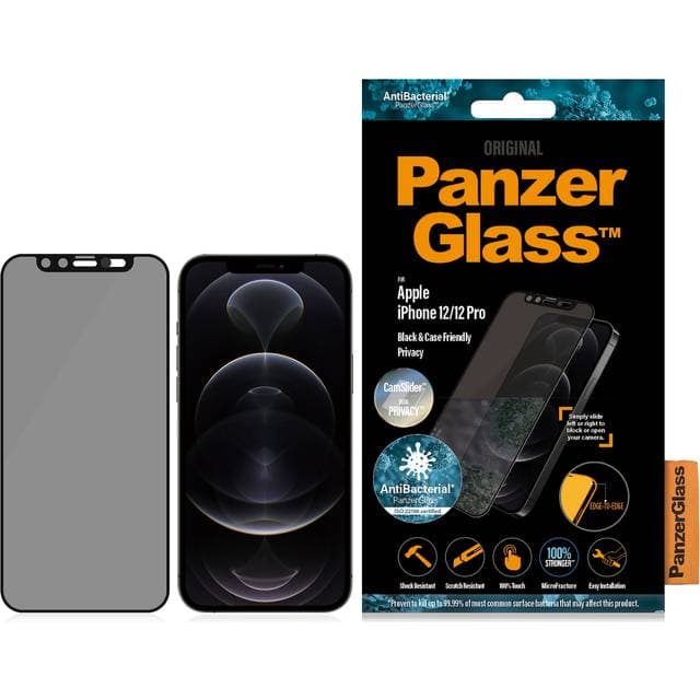 PanzerGlass AntiBacterial CamSlider Dual Privacy Screen Protector for iPhone 12/12 Pro