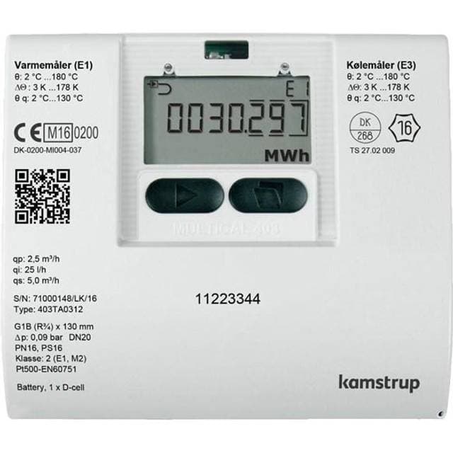 Varmemåler MULTICAL 403 0,6M³/H /110mm 3/4" med batteri for returmontage