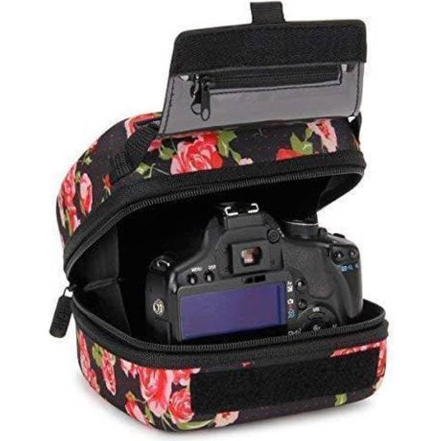 USA Gear Quick Access DSLR Hard Shell Camera Case (Floral) with Molded EVA Protection, Padded Interior, Holster Belt Loop and Rubber Coated Handle