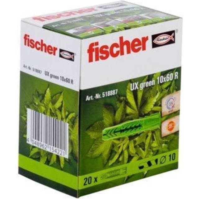 Fischer universal nylondybel UX 10x60 R Green, mindst 50% bæredygtigt mat. pk a 20stk