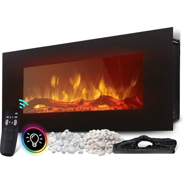 Heidenfeld Heidenfeld, Elektrokamin Bioethanolkamin, Elektrokamin HF-WK300 3D-Flammeneffekt elektrischer Kamin Wandkamin Schwarz 128.0 x 55.0