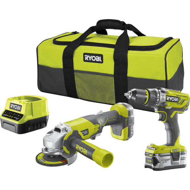 Ryobi 18V Bore-/skruemaskine og vinkelsliber sæt R18PDAG-242S