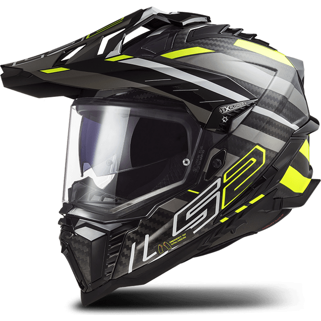 LS2 MX701 Explorer, Carbon Edge/Glossy Black/H-V Yellow Voksen