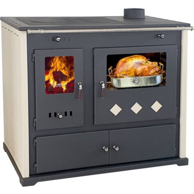 Kaminofen mit backfach und herdplatte lux werkstattofen holzofen 9,5 kw holz Schwarz 94 cm