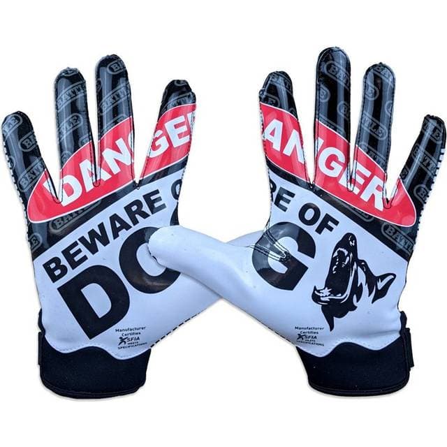 Battle Beware of Dog Doom 1.0 Wide Receiver Football Gloves - Black/White