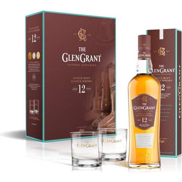 Glen Grant Geschenkset 1 x 0,7 l Whisky im Set mit 2 Fruchtiger 12 Jahre Highland Single Malt Scotch 43% Vol. Alkohol