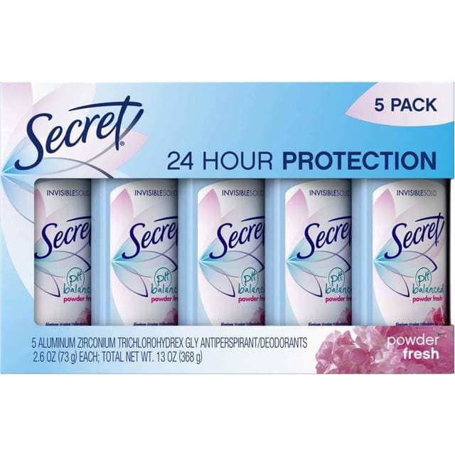Secret Invisible Solid Deodorant, Powder Fresh 2.6 oz., 5 pk.