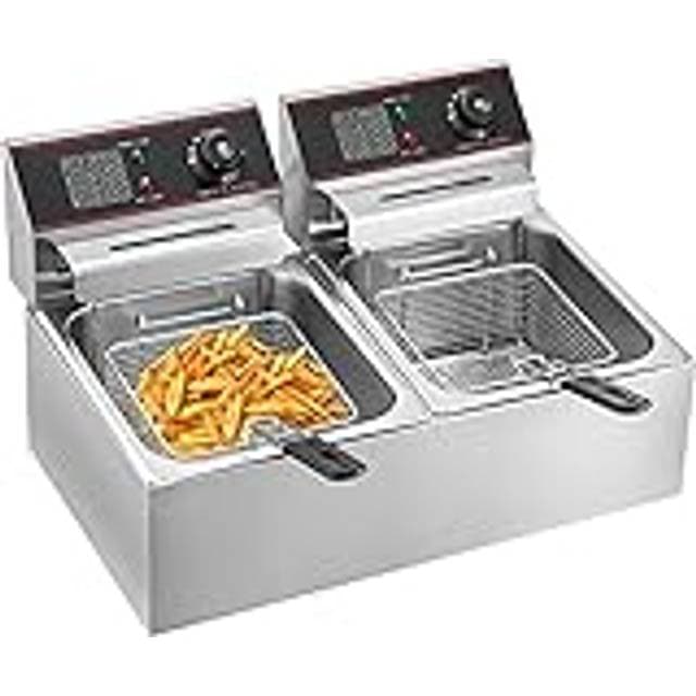 VEVOR wunicorn Fritteuse Commercial Elektro-Fritteuse Tief, Doppel-Kaltzonen-Fritteuse YB-82 Silbrig