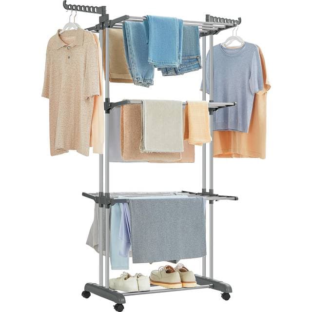 Songmics Clothes Airer 4 Tier Folding Wing Large Easy Assembly Grey