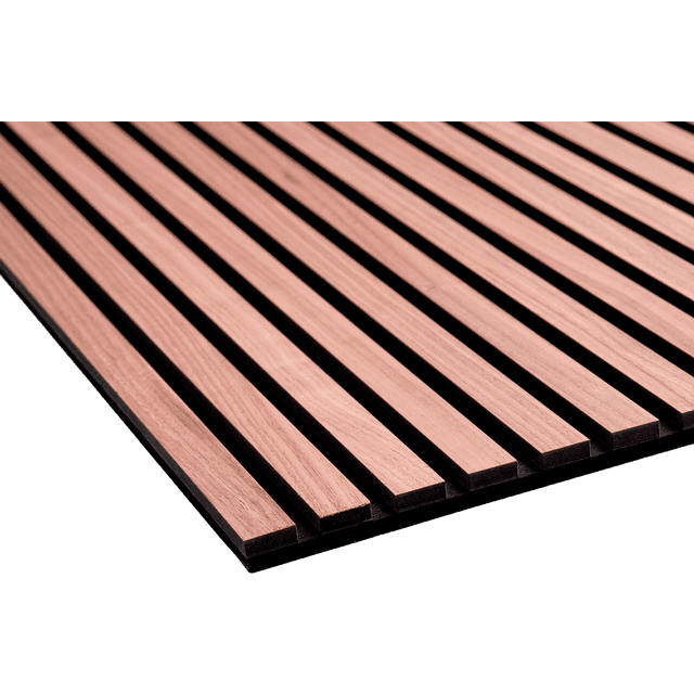 By Venø akustikplade valnød amerikansk ubehandlet 600x2400x20mm sort mdf og sort filt