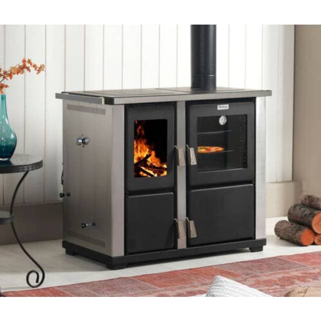 Teba Kaminofen mit backfach und herdplatte tks 18 rechts holzofen 10 kw holzofen Schwarz 90 cm