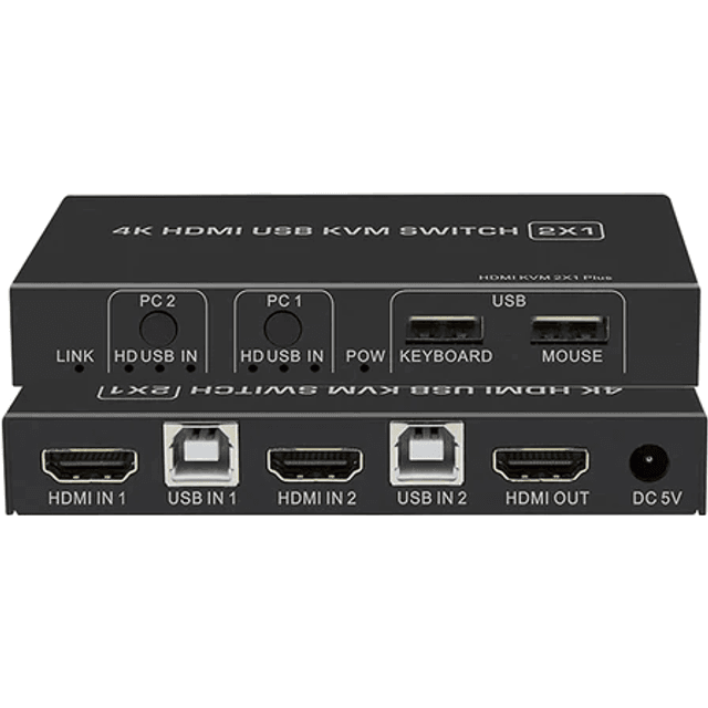 Nordic KVM Switch 2 to 1xHDMI 2.0 4K60Hz for PC, Xbox, PS5 and laptop with 3xUSB ports