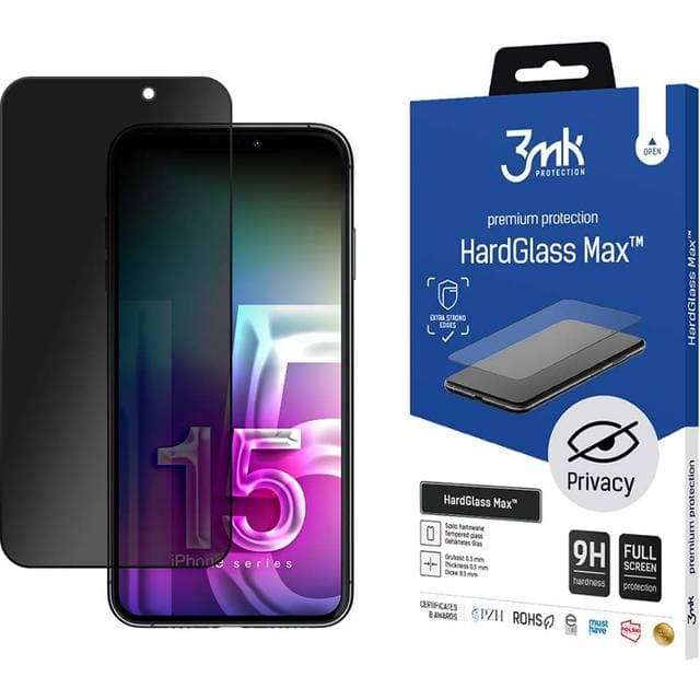 3mk HardGlass Max Privacy Skærmbeskyttelse iPhone 15 Plus 6,7tm 9H Sort Ramme