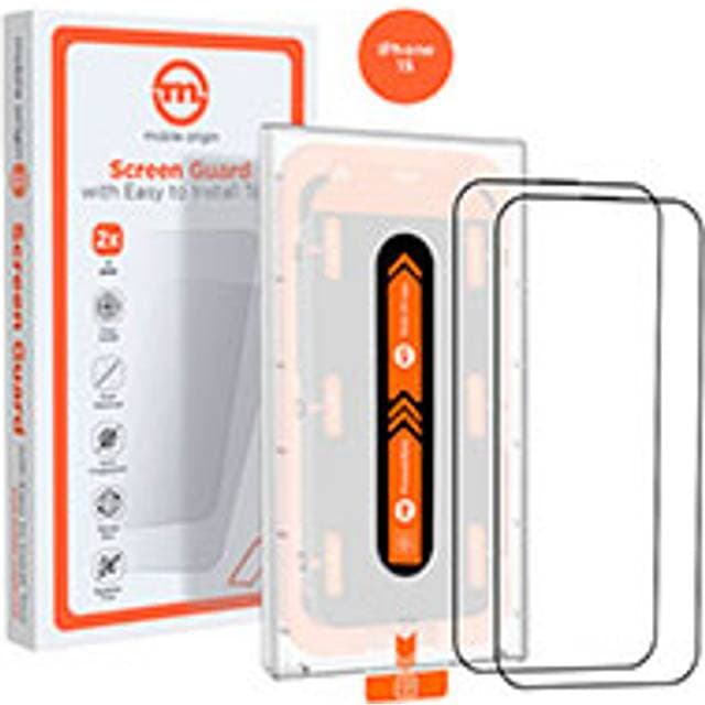 Mobile Origin Mobile Origin Orange Skærmbeskyttelse t/iPhone 15 m/ramme applikator 9H 2pk