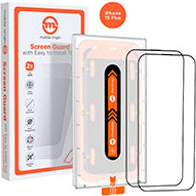Mobile Origin Mobile Origin Orange Skærmbeskyttelse t/iPhone 15 Plus m/ramme applikator 9H 2pk