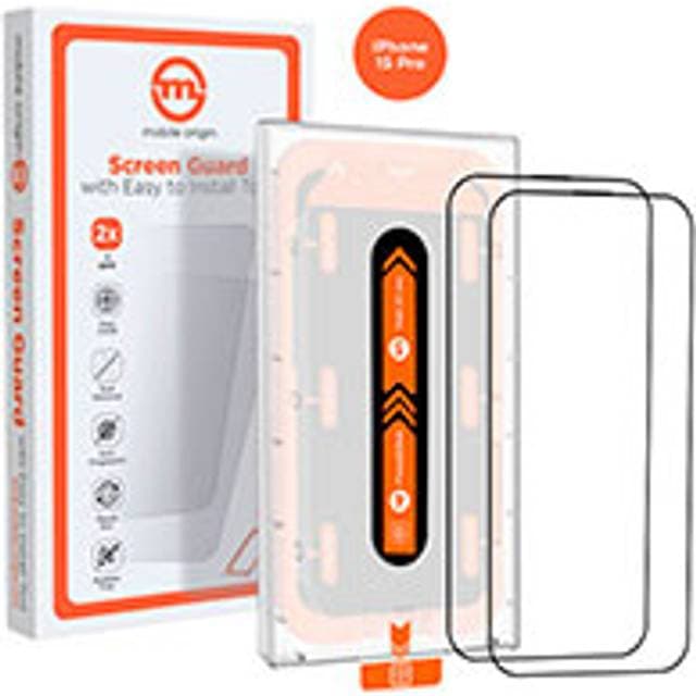 Mobile Origin Mobile Origin Orange Skærmbeskyttelse t/iPhone 15 Pro m/ramme applikator 9H 2pk