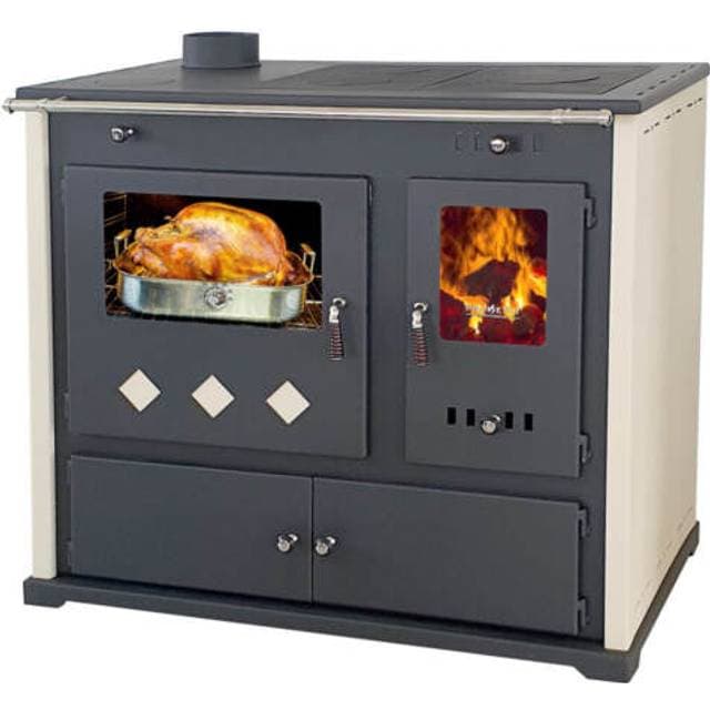 Kaminofen mit backfach und herdplatte lux werkstattofen holzofen 9,5 kw holz Schwarz 94 cm