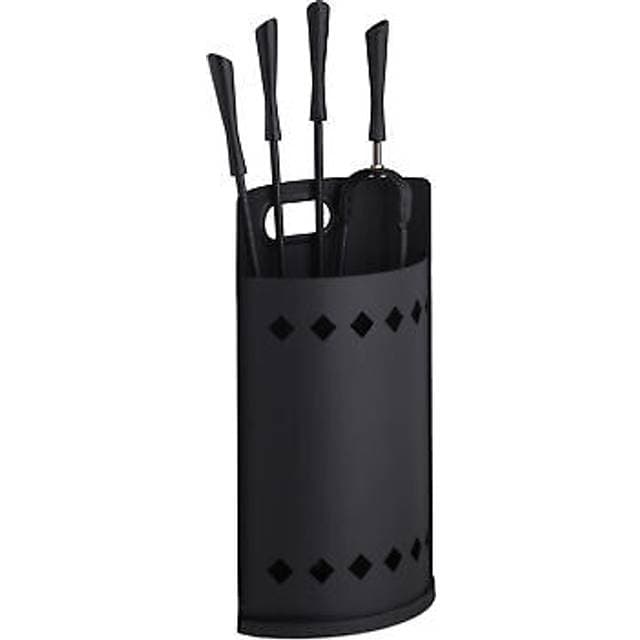 Relaxdays Black practical fireplace accessories tool set standing kit fire ash broom poker