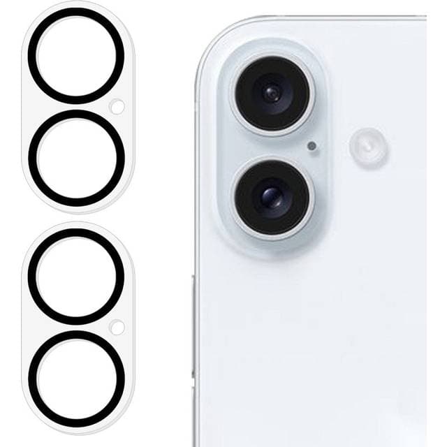 MAULUND iPhone 16 16 Plus 2 Stk. Hærdet Kameralinse Beskyttelsesglas Gennemsigtig m. Sort Kant