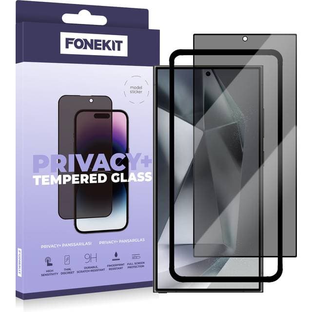 FoneKit FoneKit Privacy Full Tempereret Skærmbeskyttelse t/Samsung Galaxy S24 Ultra 9H Sort Ramme