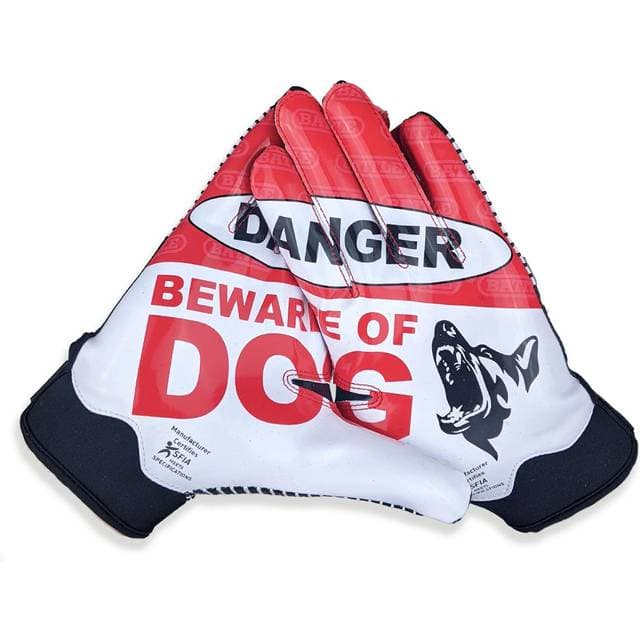 Battle Beware of Dog Doom 1.0 Wide Receiver Football Gloves Ultra Grip Red Adult Small