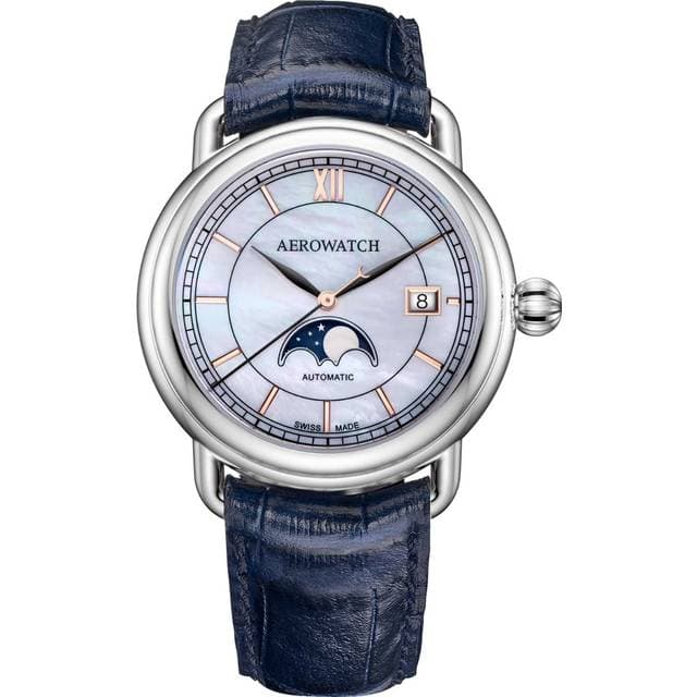 Aerowatch 1942 Moon Phase A 77983 AA02 BR BLEU