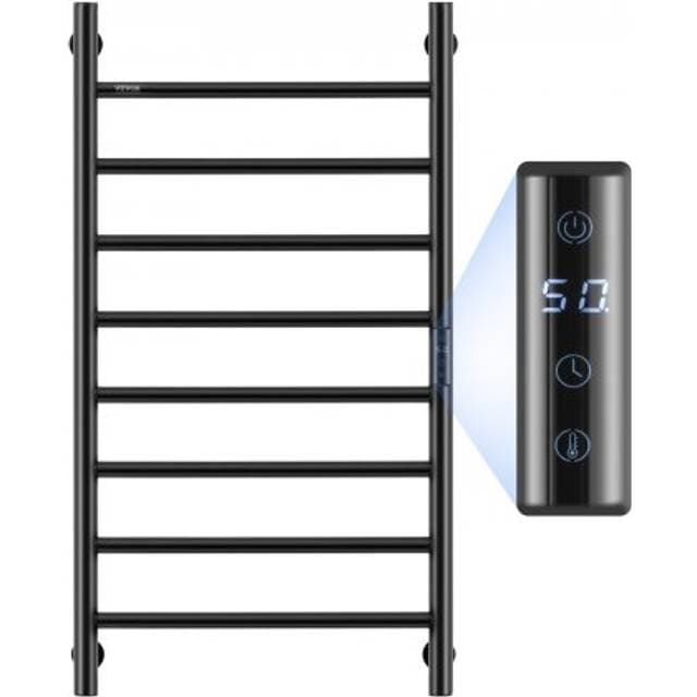 VEVOR 8 Bars Vægmonteret Håndklædevarmerstativ Sort