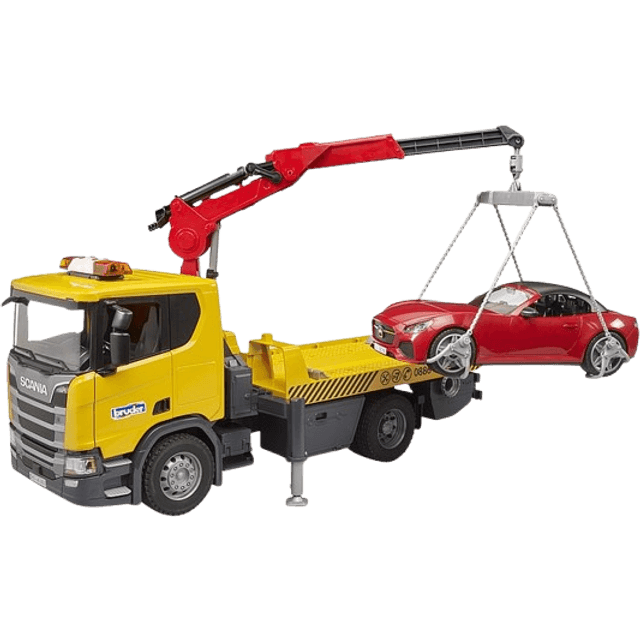 Bruder Scania 560R Autotransporter m. Lyd Scania Super 560R Tow Truck with Light & Sound Module and Bruder Roadster 03552Redningskøretøjer 3552