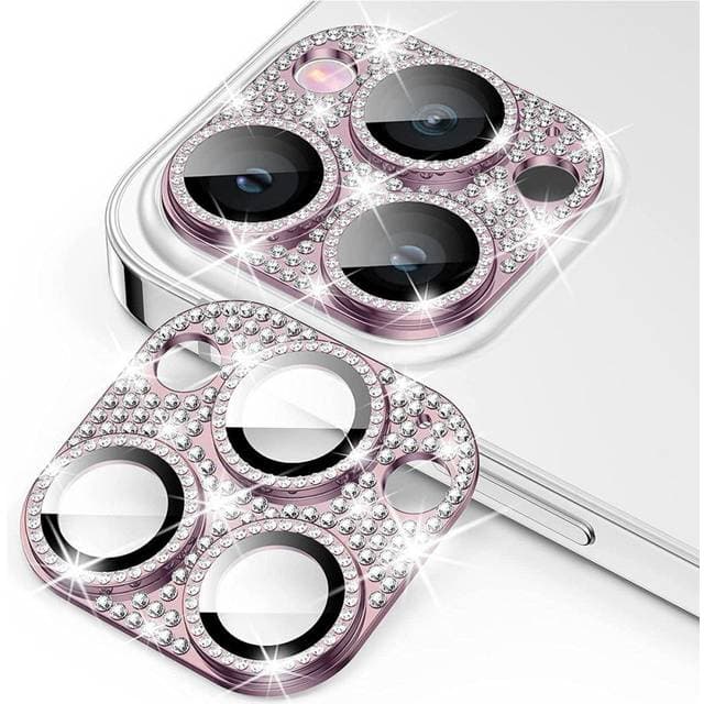 Enkay iPhone 16 Pro 16 Pro Max Glasbeskyttelse til Kameralinse m. Rhinsten Pink