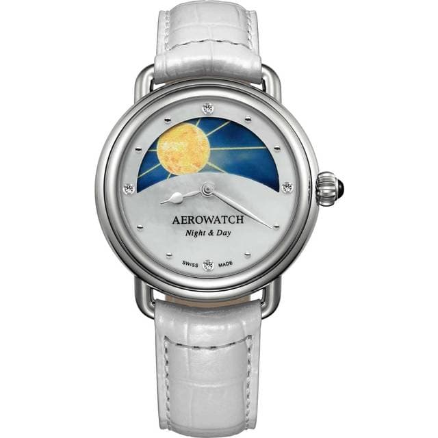 Aerowatch 1942 Night and Day A 44960 AA11 Hvid perlemor kvarts dameur