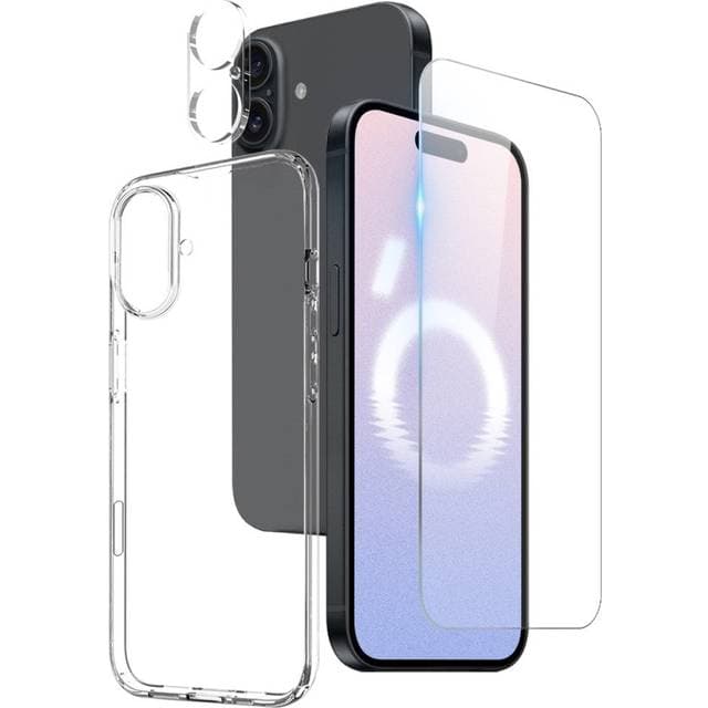 INCOVER iPhone 16 3 i 1 360 Beskyttelsessæt m. Skærmbeskyttelse Cover Kameralinsebeskyttelse Gennemsigtig