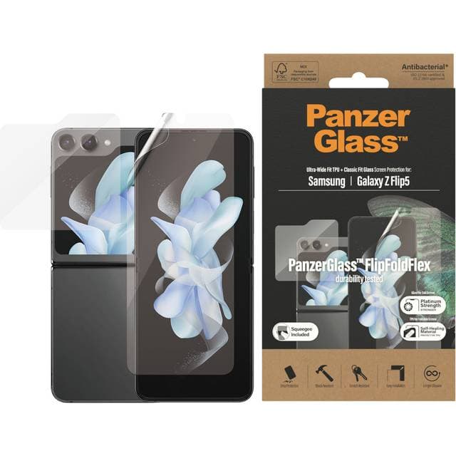 PanzerGlass Antibacterial Ultra Wide Fit TPU + Classic Fit Screen Protector for Galaxy Z Flip5