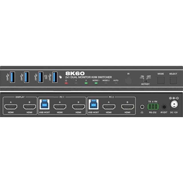 Nordic KVM Switch 2 to 2 HDMI 8K60Hz 4K 120/144Hz 4xUSB3.1 support for UltraWide monitor