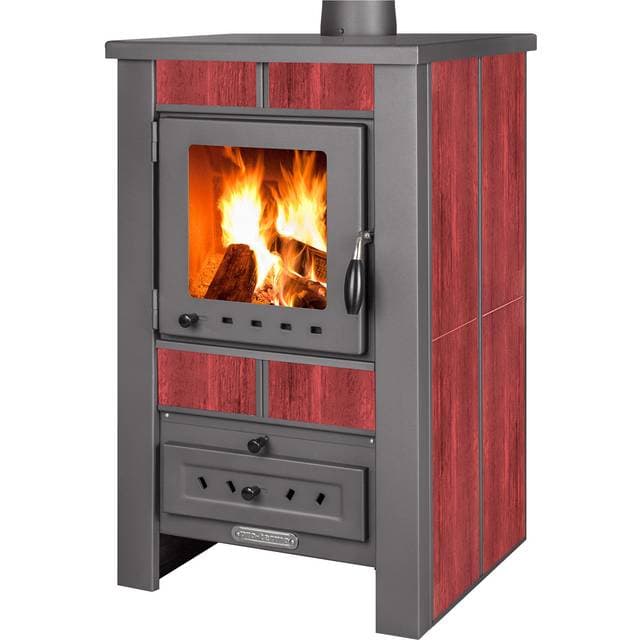 ProTermo Alpina G Kaminofen mit Schamottstein 8 kW Heizleistung Kaminofen Holzofen mit Sichtfenster, Bauart 1, Rot