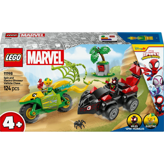 LEGO Marvel Spin og Electros jagt i dinosaurkøretøjer 11198