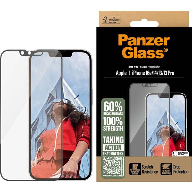 PanzerGlass Skærmbeskyttelse Ultra-Wide Fit til iPhone 16e/14/13/13 Pro