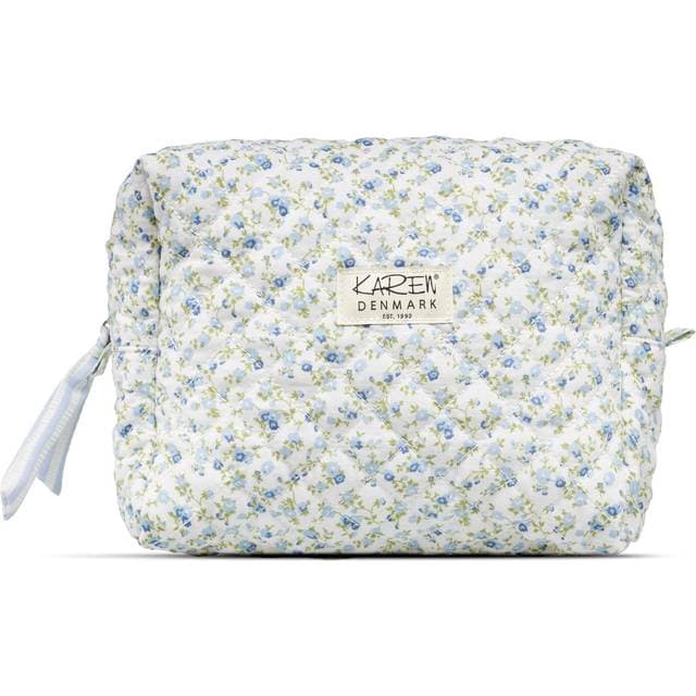 Karen Stor Toilettaske - Blå Småblomstret Quilt