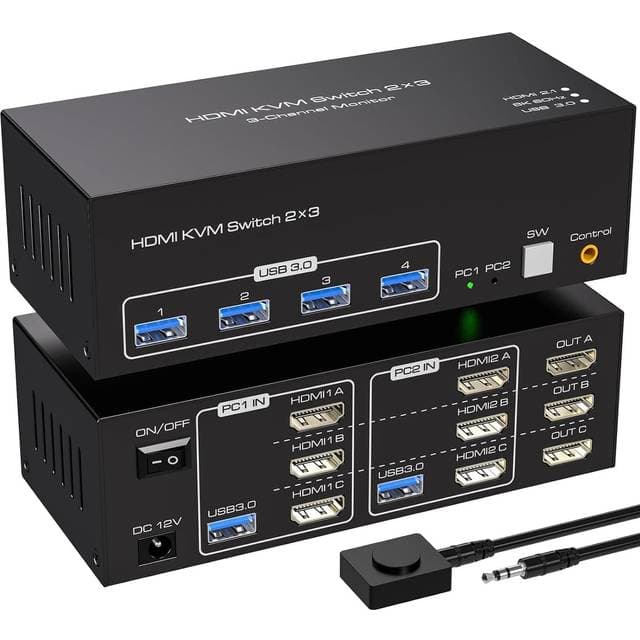 Nordic HDMI 2.1 KVM-Switch 2 Computere 3 Skærme 8K 60Hz 4K144Hz 4 USB 3.0