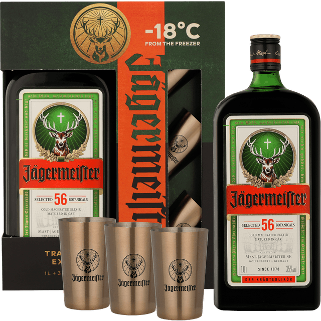 Jägermeister Travellers Exclusive i Gaveæske m. 3 Shotglas 70 cl