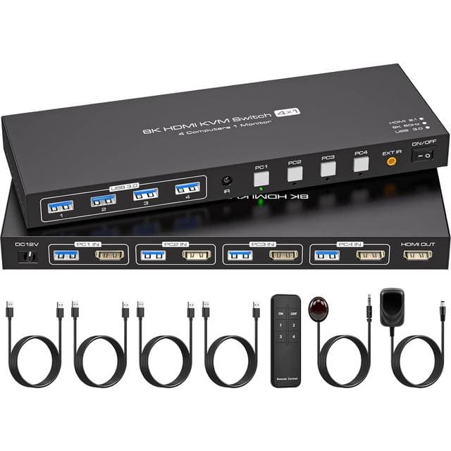 Nordic HDMI KVM-Switch 4 Computere 1 Skærm 8K 60Hz 4K 144/120Hz USB-enheder
