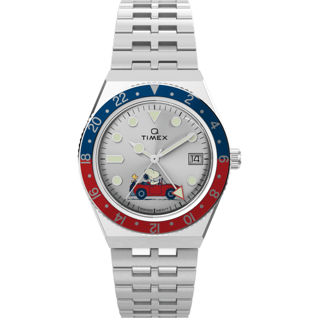Timex X Peanuts Q GMT Snoopy 38mm Silver Dial