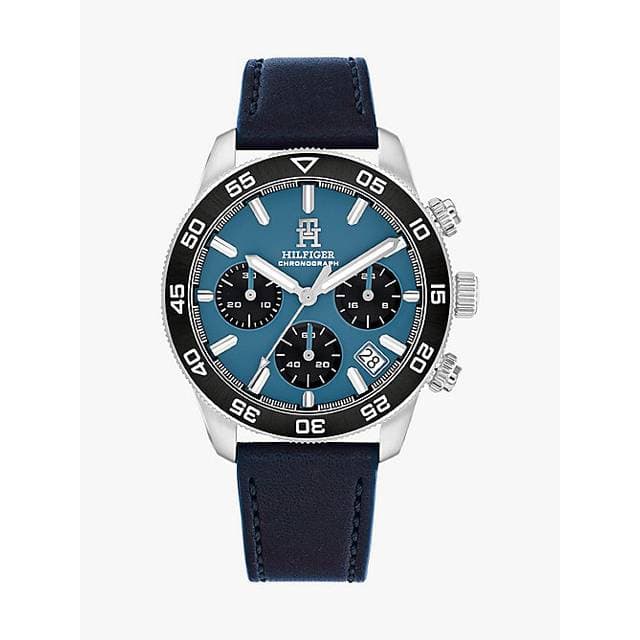 Tommy Hilfiger Blue Leather Strap Chronograph Watch TH85