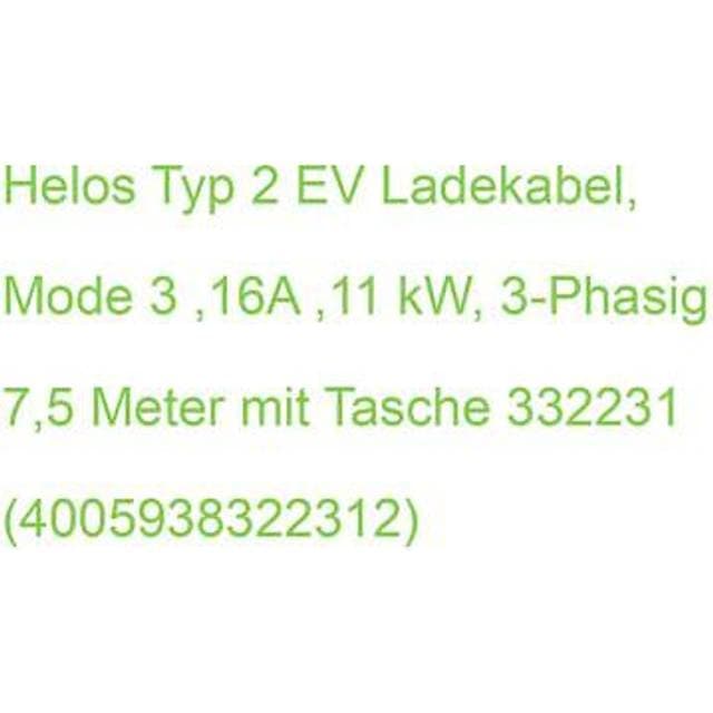 Helos Elbil-Ladekabel Type 2 16 A 11 kW 7.5 m 3-faset